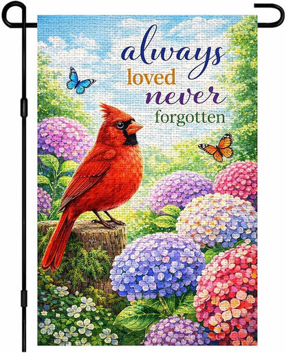 IVN Spring Summer Garden Flag 12x18 Inch Double Sided Burlap Red Cardinal Hydrangea Garden Quote Design Small Outdoor Yard Flag Holiday for Porch Lawn Patio Decor