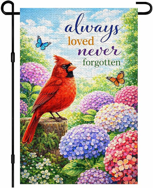 IVN Spring Summer Garden Flag 12x18 Inch Double Sided Burlap Red Cardinal Hydrangea Garden Quote Design Small Outdoor Yard Flag Holiday for Porch Lawn Patio Decor