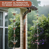 Solid Rain Chain for Gutters – 8.5ft Cast Iron Rain Catcher Chain, Decorative Rain Chimes Outside with 12 Cups & Hummingbird Decor