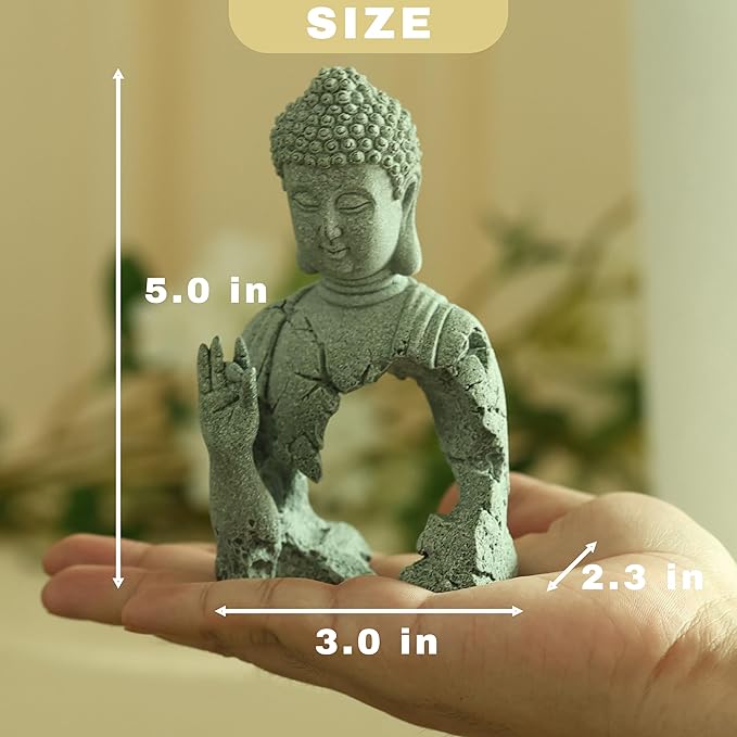 Buddha Statue for Home Stone Zen Garden Accessories Meditation Zen Garden Yoga Bonsai Micro Landscape Feng Shui Decor Fish Tank Aquarium Decorations (A-Small)