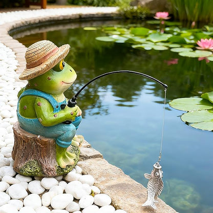 Teaeeno Funny Frog Statue Garden Statue,Frog Fisher for Garden Pond Decor,Pond Accessories Decor,Poolside Statues,Perfect for Garden Pond,Lakefront,Forg Decor Outdoor(Green)