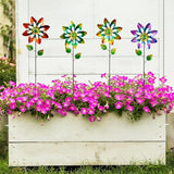 4 Pack Wind Spinners Outdoor, Colorful Small Flower Windmill, Metal Pinwheels Decorative Garden Stakes for Yard Patio Lawn Garden Decor, 27 x 7 Inches