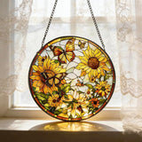 Stained Glass Sun Catcher,Sun FlowersStained Glass Window Hanging Garden Decor,Sun Catchers Indoor Window,Whimsical Decoration for Home Backyard Patio Lawn Porch with 6.3 INCH