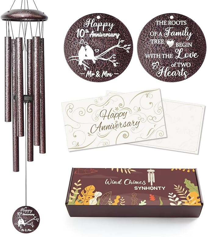 10th Anniversary Wind Chimes Gifts for Men Women, Romantic 10 Year Anniversary for Couples, Parents, Wife, Husband, Friends, Happy Anniversaries Decorations