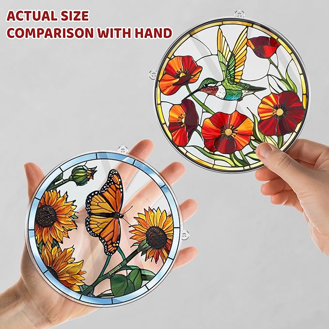 2 Hummingbird Butterfly Acrylic Suncatchers, 6" Suncatchers for Window Hanging Indoor, Art Decor for Home, Garden, Housewarming, Gift for Mom, Grandma, Women, Friend, Bird Lover SCB-A6-B2