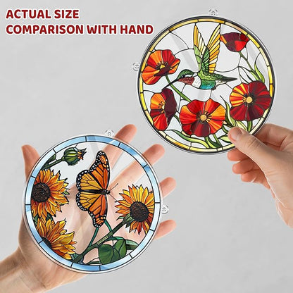 2 Hummingbird Butterfly Acrylic Suncatchers, 6" Suncatchers for Window Hanging Indoor, Art Decor for Home, Garden, Housewarming, Gift for Mom, Grandma, Women, Friend, Bird Lover SCB-A6-B2