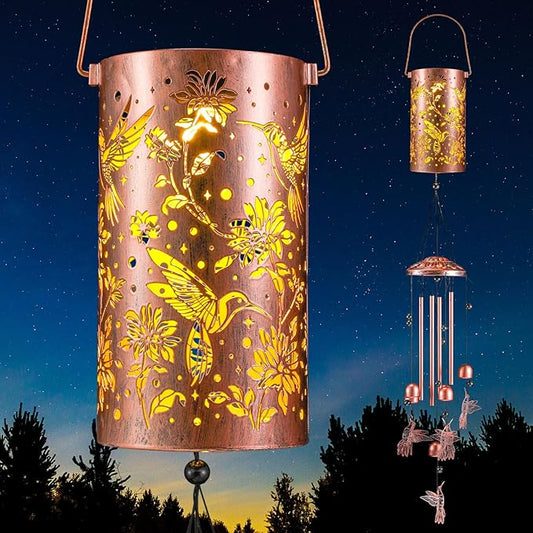 Retisee Hummingbird Solar Wind Chimes Outdoor Metal Hummingbird Gifts Solar Light Windchimes Outside Indoors Christmas Decoration Birthday Gift for Home Lawn Porch Patio Garden Yard