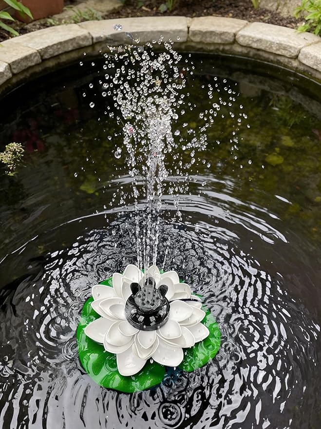 Solar Fountain Pump with 5000mA Battery Backup,Pond Pumps,Solar Bird Bath, Lily Pads for Ponds,9W Solar Panel,Pond Plants，Water Garden (Purple)