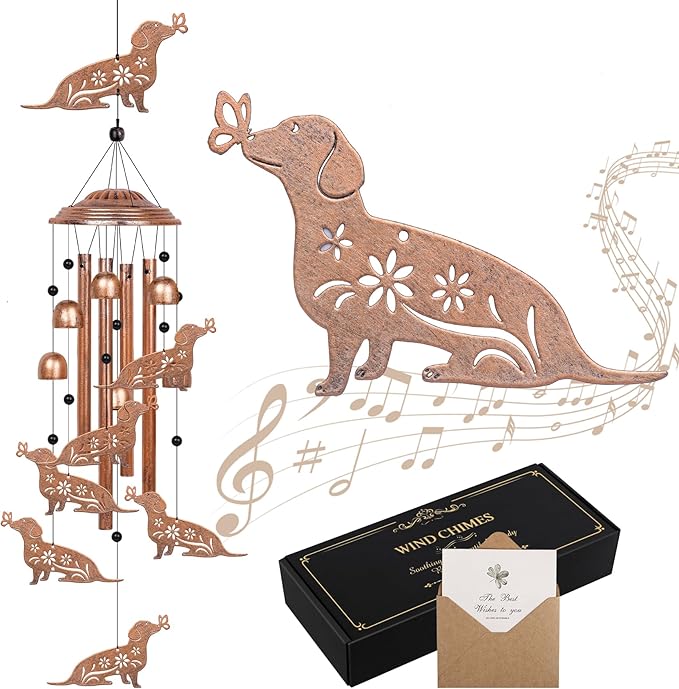 YHmall Dachshund Dog Wind Chimes for Outside, 35" Dachshund Gifts for Women Mom Men Friend Grandma Wife, Windchimes Outdoors for Yard Garden Decor