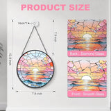 Hanging Stained Glass for Windows,20cm/7.87inch Sea Sunrise Stained Glass Suncatcher with Chain Garden Diamond Glass Panel Hangings Decoration for Home Decor Gifts for Family Friends Colleagues