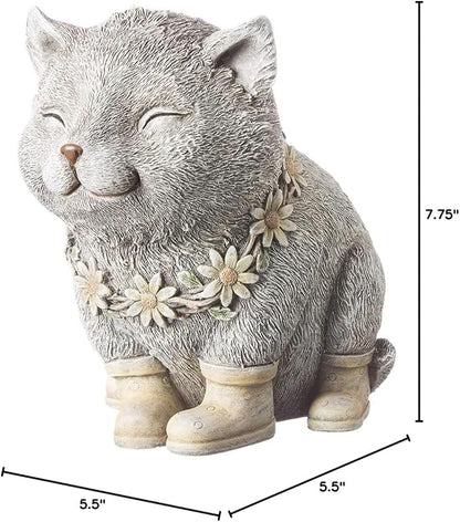 Roman Giftware Inc., Pudgy Pals Collection, Cat in Rain Boots Statue, 7.75H,Decorative, Garden Gift, Home Outdoor Decor