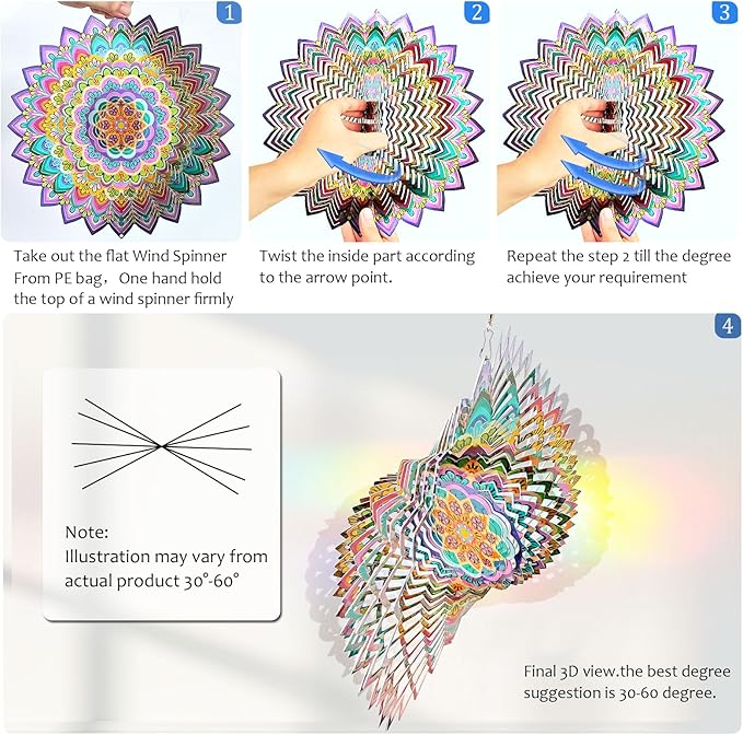 Aoedelyart Wind Spinners Outdoor Mandala Lucky Clover,Wind Spinner Lucky Gifts for Women/Mother/Father/Men,Stainless Steel Kinetic 3D Wind Spinner Outdoor&Indoor Decoration Yard Art Garden Decor