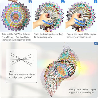 Aoedelyart Wind Spinners Outdoor Mandala Lucky Clover,Wind Spinner Lucky Gifts for Women/Mother/Father/Men,Stainless Steel Kinetic 3D Wind Spinner Outdoor&Indoor Decoration Yard Art Garden Decor