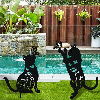 WONDER GARDEN Metal Cat Decor for Outside - 2 Pack Garden Stakes Decorative, Black Cat Silhouette Statues Lawn Ornaments Yard Art Patio Decor Women Men Mom Gifts
