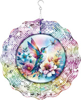 Hummingbird Wind Spinner Outdoor, Nature Gift for Women Men, Hanging Metal Wind Catcher with 5" Center Pendant, 12" 3D Stainless Steel Kinetic Art for Garden Yard Decor