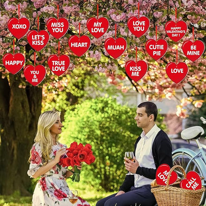Rtteri 30 Pieces Valentine's Day Outdoor Hanging Heart Ornaments 6 Inch Romantic Conversation Hearts Double-Sided Plastic Lawn Heart Hanging Decor for Valentine Wedding Porch Tree Yard Lawn Decor