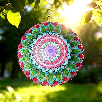 Mandala Metal Wind Spinner Outdoors - Large 12 Inch 3D & Indoor Hanging Decor, Garden & Yard Ornament | Unique Kinetic Sculpture Gift for Women, Boho Porch & Lawn Decor - Christmas Thanksgiving Gift