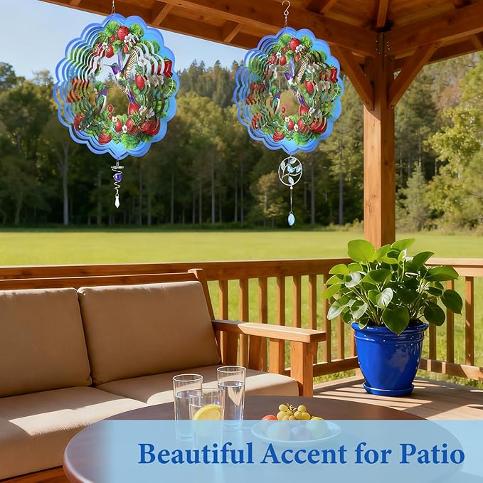 Wazzio Hummingbird Wind Spinner 12" Metal, Hummingbird Gifts for Women Men Mom Wife Grandma, Outdoor Indoor Hanging Ornament for Garden Porch Backyard, Gift for Birthday Thanksgiving Christmas