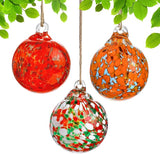 Set of 3 Hand Blown Glass Ball Ornament 2.3in Hanging Glass Gazing Balls Decor for Garden Patio
