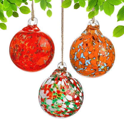 Set of 3 Hand Blown Glass Ball Ornament 2.3in Hanging Glass Gazing Balls Decor for Garden Patio