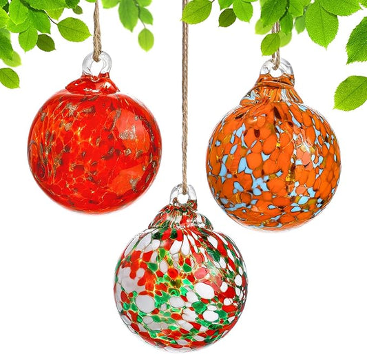Set of 3 Hand Blown Glass Ball Ornament 2.3in Hanging Glass Gazing Balls Decor for Garden Patio
