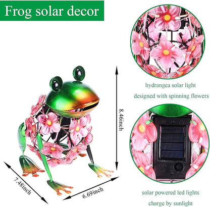 VCUTEKA Frog Solar Lights Outdoor, Solar Lantern Waterproof LED Hydrangea Flower Lights Frog Tabletop Decorations for Patio Garden Yard Outside Decor, Pink
