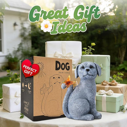 Nacome Solar Dog Outdoor Statues for Garden: Outside Decor with Butterfly Clearance for Yard Art Lawn Ornaments Patio Balcony Home House for Grandma Mom Women