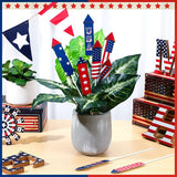 CroBlissful 8 Pcs 4th of July 250th Garden Stake Metal USA Flag Yard Sign Patriotic Decor for Independence Day Memorial Day Metal Plant Stick Outdoor Lawn Garden Home Yard Decorations(Rockets)