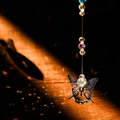 WEISIPU Crystal Hanging Decorations - Hanging Ornament Crystals Butterfly Suncatchers with Clear Crystal Ball for Home, Office, Garden Decoration, Window Decorations Hanging
