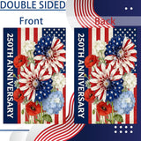 250th Anniversary Garden Flag 12x18 Inch Double Sided, 4th of July Garden Flag with Colorful Flower Design, Red White Blue USA Flags, Garden Decoration for Independence Day, Summer Yard Decor