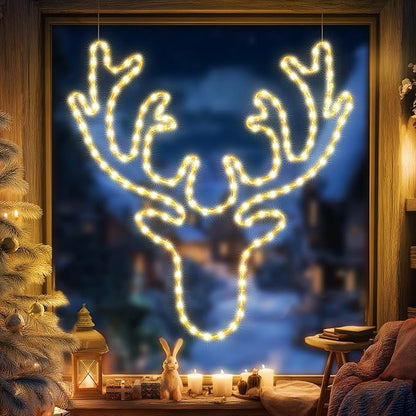Christmas 32'' Large Reindeer Lights Decoration - 134LED Waterproof Christmas Outdoor Lighted Large Elk Sign for Wall Decor with Timer for Outdoor Home Party Wall Hanging Light
