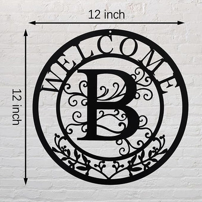 Metal Monogrammed Initial Welcome Sign, Metal Letter Wall Art Decor, Name Sign for Home Porch Front Door Outdoor (B)