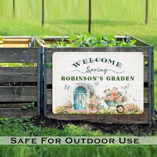 Personalized Metal Signs with Name Made in USA Custom Vintage Garden Sign Waterproof Vintage Decorative Metal Print for Wall Decor Customized Home Garden Ideas Gifts Artwork Prints for Yard Ourdoor