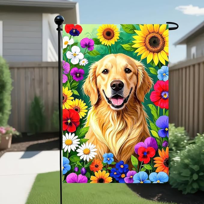 BlissYard Spring Garden Flag Double Sided 12x18 Inch Cute Golden Retriever Seasonal Welcome Small Flags For Outside Outdoor Decor Yard Farmhouse Holiday Spring Summer Decorations Yard Flags