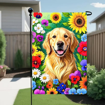 BlissYard Spring Garden Flag Double Sided 12x18 Inch Cute Golden Retriever Seasonal Welcome Small Flags For Outside Outdoor Decor Yard Farmhouse Holiday Spring Summer Decorations Yard Flags