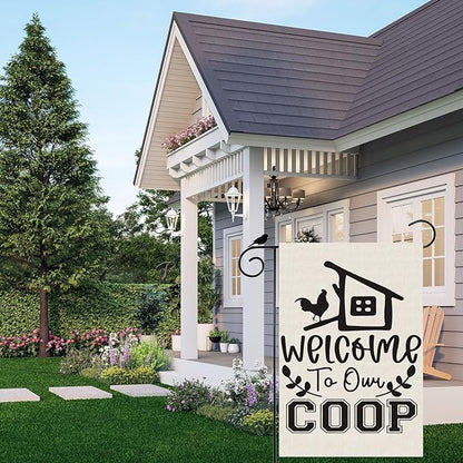 Black Chicken Welcome to Our Coop Garden Flag Farmhouse Yard Flag 12x18 Inch Double Sided Small Mini Yard Outdoor Outside Decoration