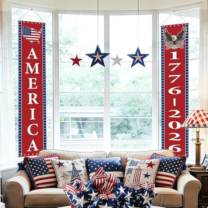 250th Anniversary American Banners - 2 Pack 4th of July Decorations Banner - 1776-2026 250th Anniversary Patriotic Hanging Banner Red White and Blue Independence Day Decor for Indoor Outdoor