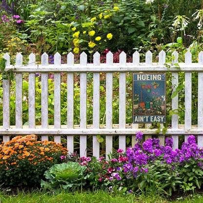 Funny Garden Sign – Hoeing Ain’t Easy | 12x8″ Vintage Metal Sign for Outdoor Garden Decor - Comical Gardening Gift for Women & Plant Lovers, 2485
