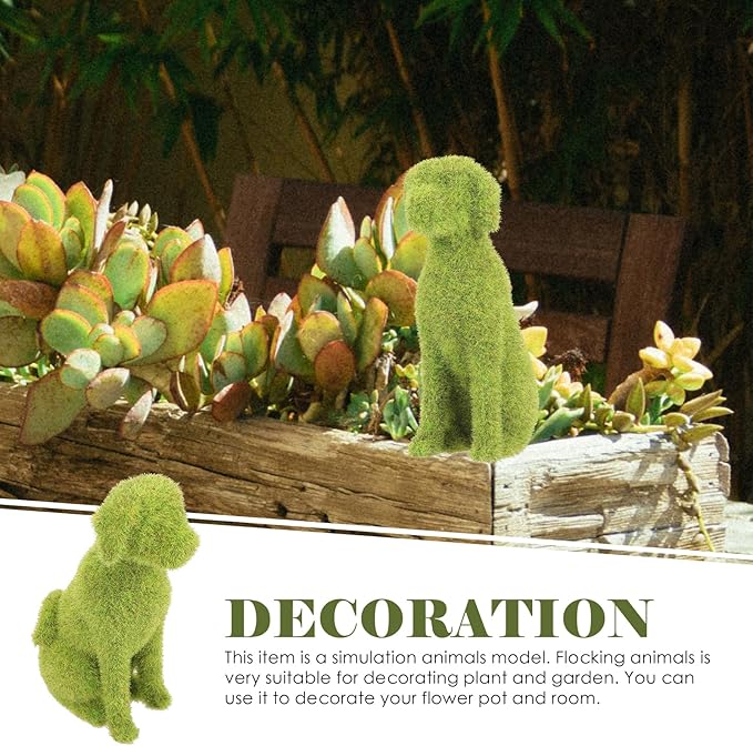 GANAZONO Dog Topiary Figurines Outdoor Ornament Dog Garden Statue Faux Green Covered Stones Faux Moss Animals Flocking Animal Green Decorations Landscape Flocked Decor Statuette Puppy Resin