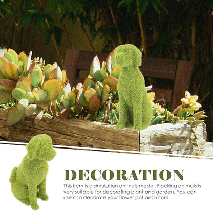 GANAZONO Dog Topiary Figurines Outdoor Ornament Dog Garden Statue Faux Green Covered Stones Faux Moss Animals Flocking Animal Green Decorations Landscape Flocked Decor Statuette Puppy Resin