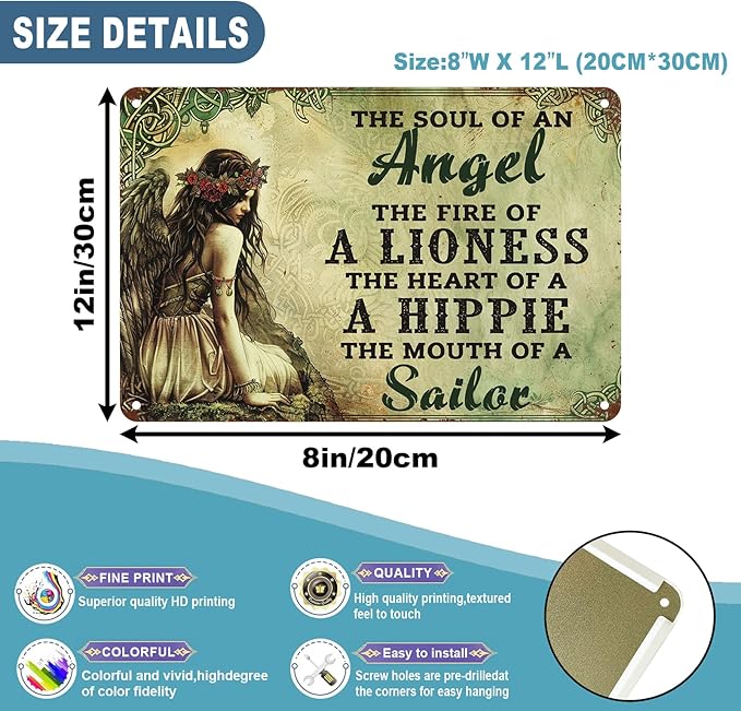 Vintage Hippie Metal Sign Funny Wall Art for Home Bar Cafe Garage Interior Decoration 8x12 inch
