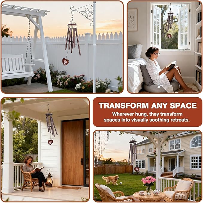 32 Inch Memorial Wind Chime Outdoor, w/Heart Shaped Photo Holder for Bereavement or Pet Remembrance, Wind Chimes for Loss of Loved One, Wind Chimes Outdoor for Porch, Garden, Cemetery - Bronze