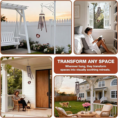 32 Inch Memorial Wind Chime Outdoor, w/Heart Shaped Photo Holder for Bereavement or Pet Remembrance, Wind Chimes for Loss of Loved One, Wind Chimes Outdoor for Porch, Garden, Cemetery - Bronze