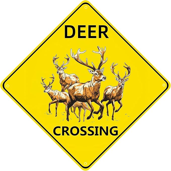 Deer Crossing Sign, 2-Pack 12"X12" Metal Wall Decor, Rustic Style, Yellow, Easy to Install, Durable
