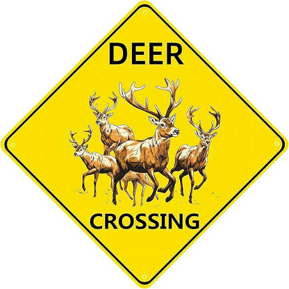 Deer Crossing Sign, 2-Pack 12"X12" Metal Wall Decor, Rustic Style, Yellow, Easy to Install, Durable