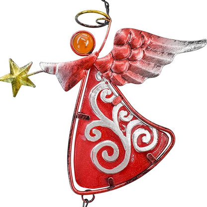 MrMrKura Metal Angel Wind Chime Hanging Decoration Ornament Bells Decorative Hanging Bells, Gifts for Home Garden Decor Crafts (Red)