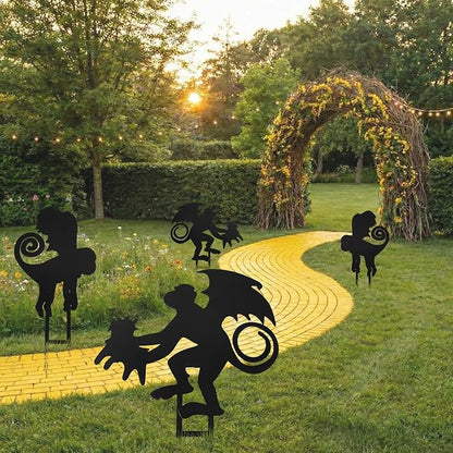 Leinuosen 4 Pcs Wizard Party Decoration Monkeys Metal Garden Stake Decor 14" 12" Outdoor Animal Metal Insert Yard Monkey Silhouette Stake Decor Statues for Wizard Party, Yard, Patio, Lawn, Garden