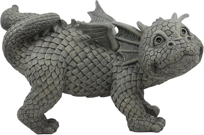 Ebros Gift Whimsical Dog Style Peeing Garden Dragon Statue 12" Long Cute Naughty Baby Dragon Cocking Leg Faux Stone Resin Finish Figurine