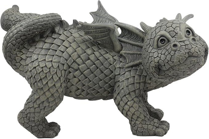 Ebros Gift Whimsical Dog Style Peeing Garden Dragon Statue 12" Long Cute Naughty Baby Dragon Cocking Leg Faux Stone Resin Finish Figurine