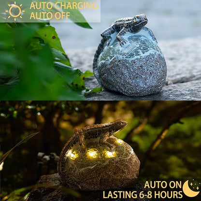 Rezpuao Garden Statue Lizard,Solar Lizard Decor for Outdoor,Resin Lizards Figurine with Solar Light for Patio,Balcony,Yard,Lawn Ornament,Perfect Garden Gift
